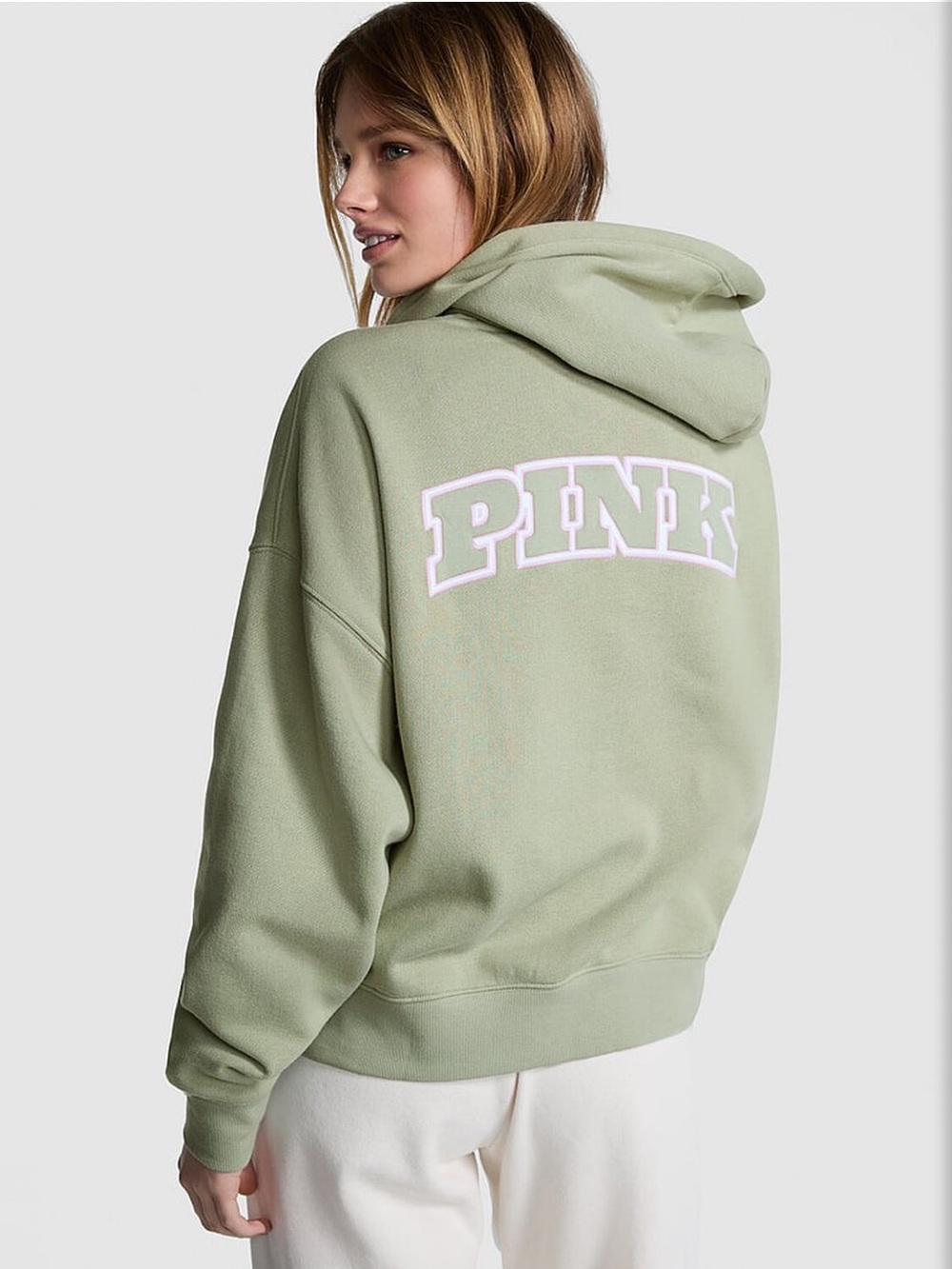 VS PINK Ivy Fleece Campus Full Zip Hoodie Green Garden M NWT